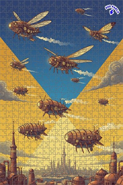 Teona Ahşap لغز خشبي بإطار مزدوج الطبقات يصور الحشرات البخارية فوق المدينة 60...