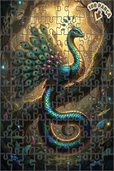 Teona Ahşap لوحة فنية بتأثير الزيت لغابة سحرية وثعبان طاووس 100 قطعة 25×25