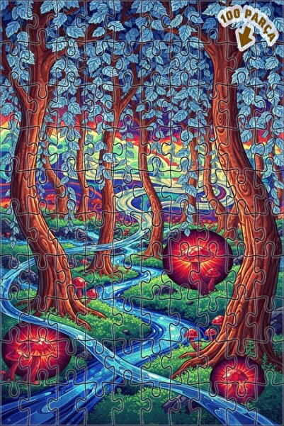 Teona Ahşap لغز خشبي على شكل فطر الغابة السحرية بمظهر مائي 100 قطعة 25×25