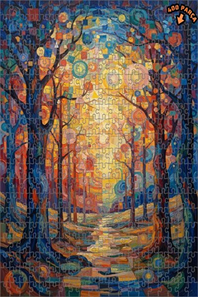 Teona Ahşap لغز خشبي بإطار مزدوج الطبقات بمظهر لوحة زيتية لطريق الغابة الملون...