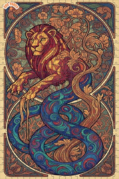 Teona Ahşap لوحة فنية خشبية مزدوجة الطبقات على شكل أفعى الأسد 500 قطعة 50x30