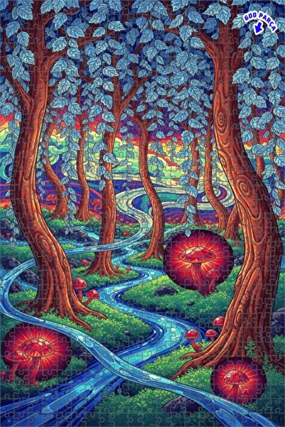 Teona Ahşap لغز خشبي على شكل فطر الغابة السحرية بمظهر الألوان المائية 600 قطع...