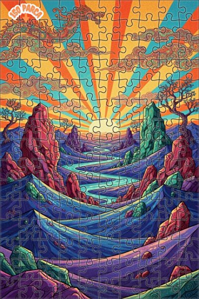 Teona Ahşap لغز خشبي بتصميم غروب الشمس في وادي التنين بمظهر لوحة زيتية 150 قط...