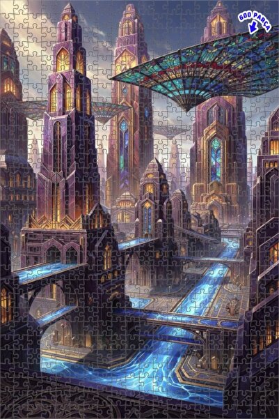 Teona Ahşap لغز خشبي بإطار ذو طابقين بمظهر لوحة زيتية لمنظر مدينة خيالية 600 ...