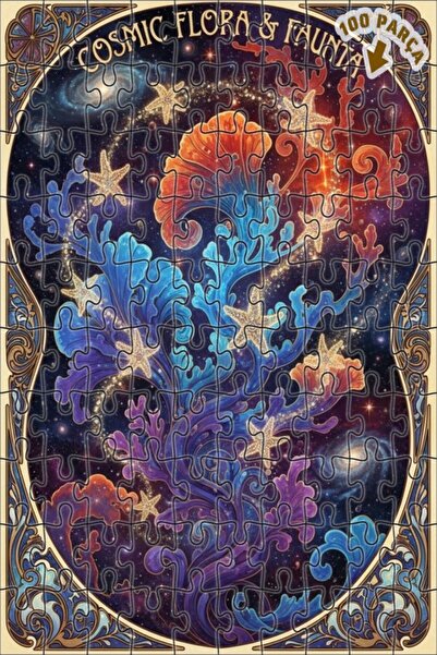 Teona Ahşap لغز خشبي مؤطر بطبقتين مزين بنجوم البحر الكونية وزهور المجرة، 100 ...