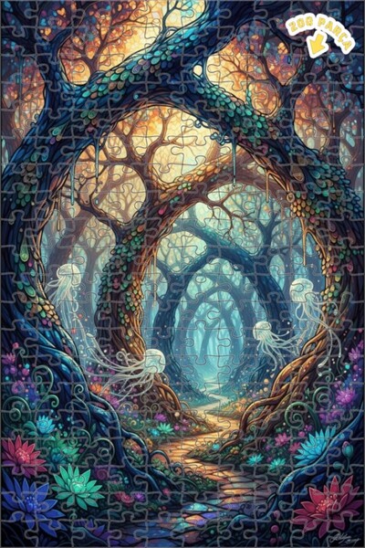 Teona Ahşap لغز فني على شكل قنديل البحر الغامض من غابة الغابات 200 قطعة 25x35