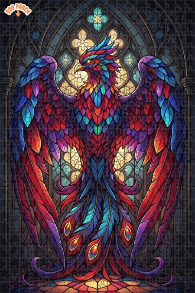 Teona Ahşap لغز خشبي مؤطر بطبقتين على شكل طائر الفينيق الأسطوري مع ريش ملون ر...