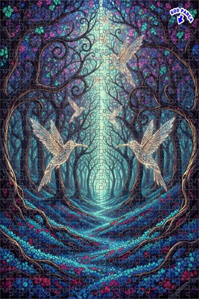 Teona Ahşap لغز خشبي مؤطر بطبقتين بمظهر لوحة زيتية لغابة سحرية، 600 قطعة، 50×...