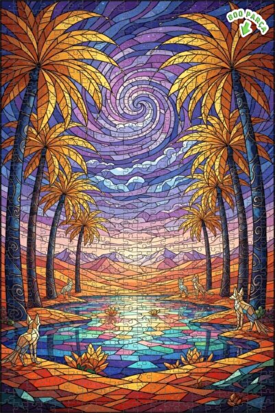 Teona Ahşap لغز خشبي فني من الزجاج الملون بتصميم الثعالب السحرية، لغز خشبي بإ...