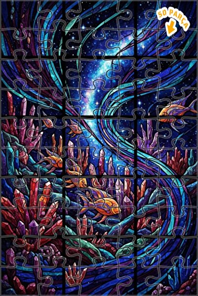 Teona Ahşap لغز خشبي بإطار مزدوج الطبقات من جالاكسي فيش كريستال آرت 50 قطعة 1...