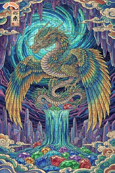 Teona Ahşap لوحة خشبية مؤطرة بطبقتين على شكل شلال كنز التنين، مرسومة بالزيت، ...