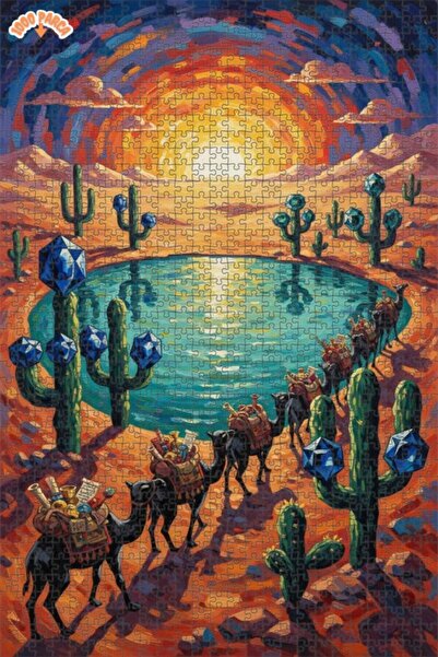 Teona Ahşap لغز خشبي بإطار ذو طابقين بمظهر لوحة زيتية لصحراء واحة الصحراء، 10...