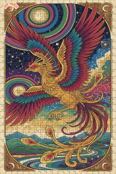 Teona Ahşap لغز خشبي رائع بإطار ذو طابقين بتصميم طائر الفينيق الملون 500 قطعة...