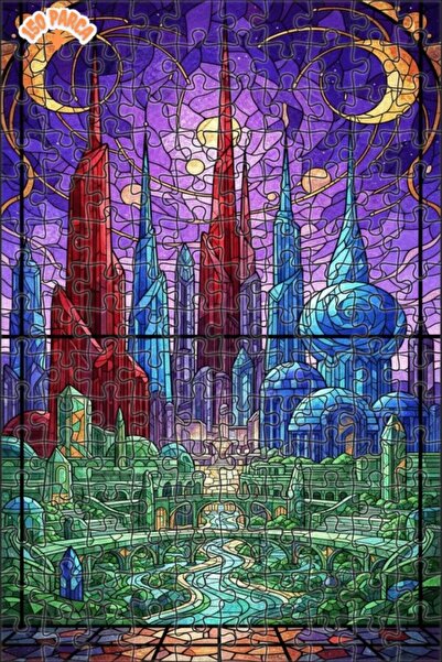 Teona Ahşap لغز خشبي بمنظر مدينة زجاجية ملونة 150 قطعة 20×30