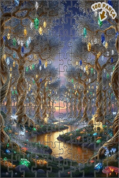 Teona Ahşap لغز خشبي فاخر مؤطر بنمط الغابة الكريستالية السحرية 100 قطعة 25x25