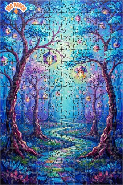 Teona Ahşap Enchanted Forest Lanterns Oil Painting Look Wooden Puzzle 150 Pie...