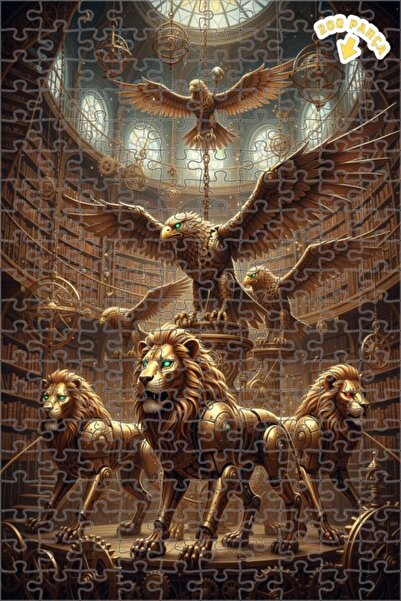 Teona Ahşap لغز خشبي ميكانيكي على شكل أسد ونسر ذو طابقين بإطار 200 قطعة 25×35