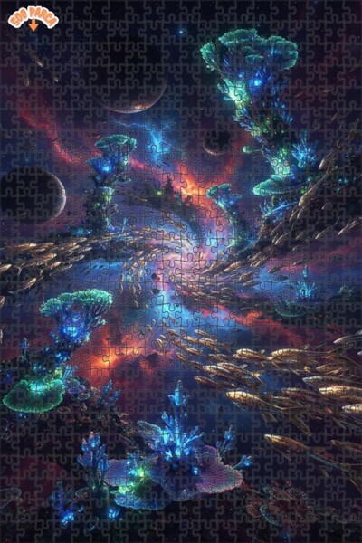 Teona Ahşap لغز خشبي بإطار مزدوج الطبقات بمظهر فني رقمي لحوض السمك في الكون 5...