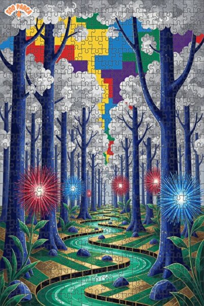 Teona Ahşap Mysterious Forest River Oil Painting Look Double Layer Framed Woo...