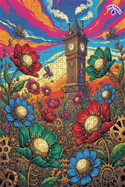 Teona Ahşap لغز خشبي على شكل برج ساعة ستيمبانك وحديقة زهور بطلاء زيتي ذو طابق...