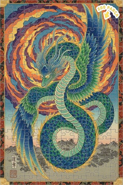 Teona Ahşap لغز خشبي بمظهر لوحة زيتية لوحش أسطوري بأجنحة التنين 200 قطعة 25×35