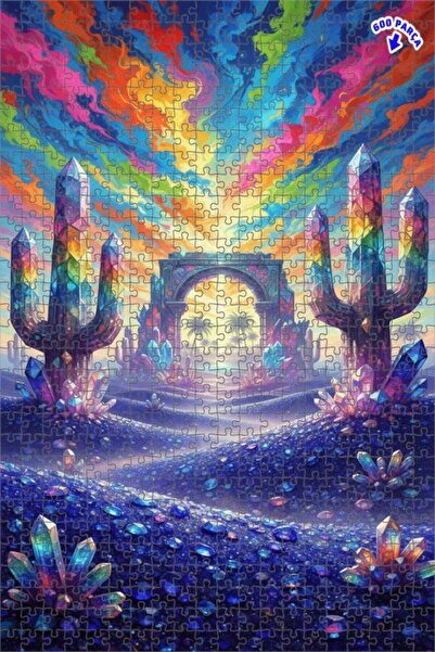 Teona Ahşap لغز فني بتصميم الصحراء الكريستالية والصبار الملون بمظهر الألوان ا...