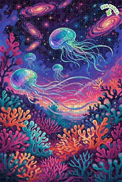 Teona Ahşap لغز خشبي بتصميم أكواريوم قناديل البحر الفلكية بمظهر الألوان المائ...