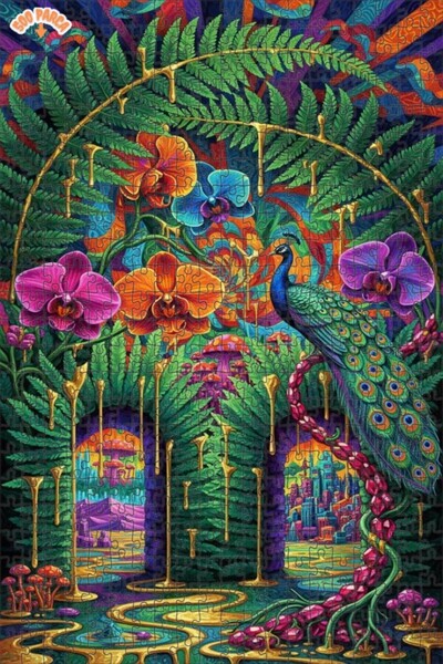 Teona Ahşap لغز خشبي مؤطر بطبقتين من فن غابة زهرة الفاوانيا 500 قطعة 50x30