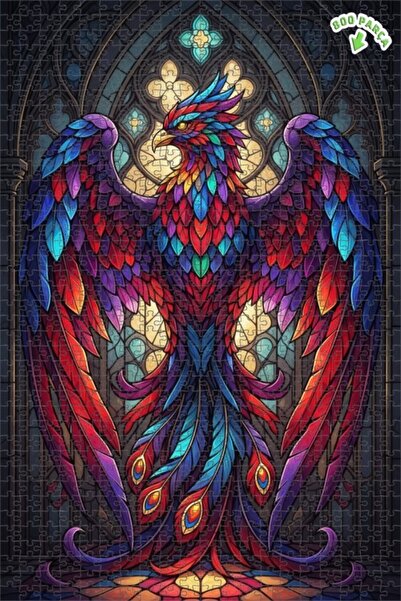 Teona Ahşap لغز خشبي مؤطر بطبقتين على شكل طائر الفينيق الأسطوري مع ريش ملون ر...