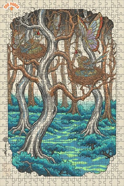 Teona Ahşap لغز فني بتصميم طيور الغابة السحرية وفراشات بتأثير اللوحات الزيتية...