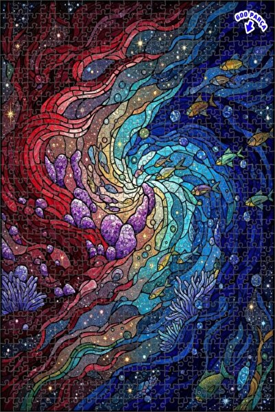 Teona Ahşap لغز خشبي فني من الزجاج بمظهر فسيفساء سحري تحت الماء 600 قطعة 50x35