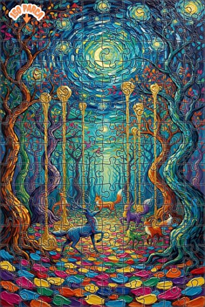 Teona Ahşap لغز خشبي مؤطر بطبقتين بمظهر لوحة زيتية لحيوانات الغابة السحرية 15...