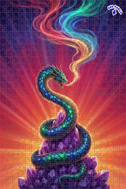 Teona Ahşap لغز خشبي مؤطر بطبقتين من فن التنين السحري الكريستالي 600 قطعة 50x35