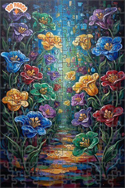 Teona Ahşap Vibrant Colors Tulip Garden Oil Painting Look Wooden Puzzle 150 P...