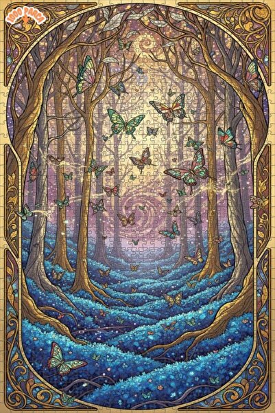 Teona Ahşap لوحة فنية بتأثير الزيت لفراشات الغابة السحرية 1000 قطعة 70×50