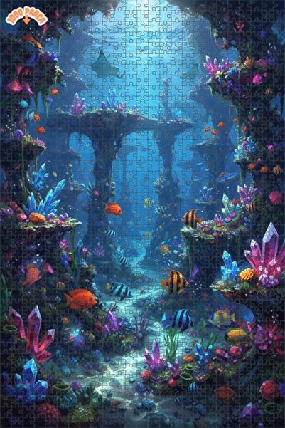 Teona Ahşap Gizemli Okyanus Kristal Diyarı Yağlı Boya Çift katlı Çerçeveli Ah...