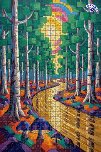 Teona Ahşap لغز خشبي مؤطر بطبقتين بمظهر لوحة زيتية لطريق الغابة الساحرة 600 ق...