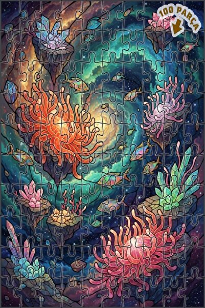Teona Ahşap Galaxy Sea Creatures Double Layer Framed Wooden Puzzle 100 Pieces...