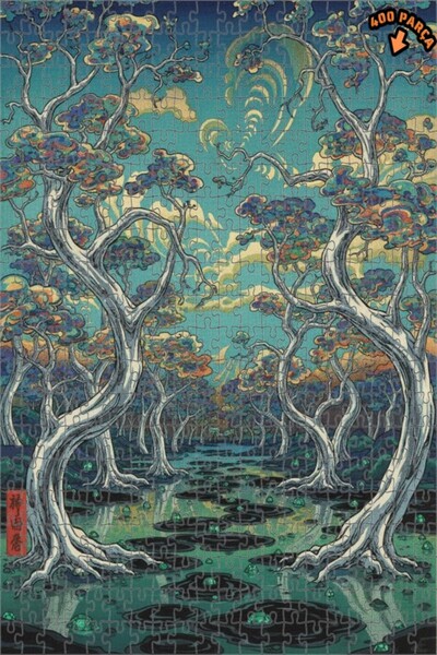 Teona Ahşap لغز خشبي مؤطر بطبقتين بمظهر لوحة زيتية يصور انعكاسات الغابة الغام...