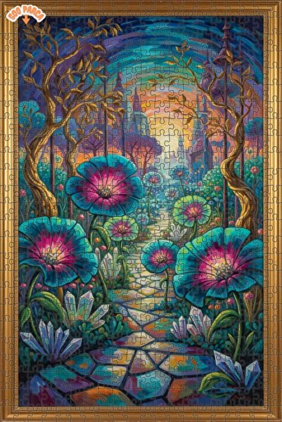 Teona Ahşap Magical Flower Garden Oil Painting Look Double Layer Framed Woode...