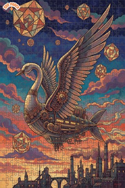 Teona Ahşap لغز خشبي بتصميم مدينة البخار ذات الأجنحة الميكانيكية على شكل بجعة...