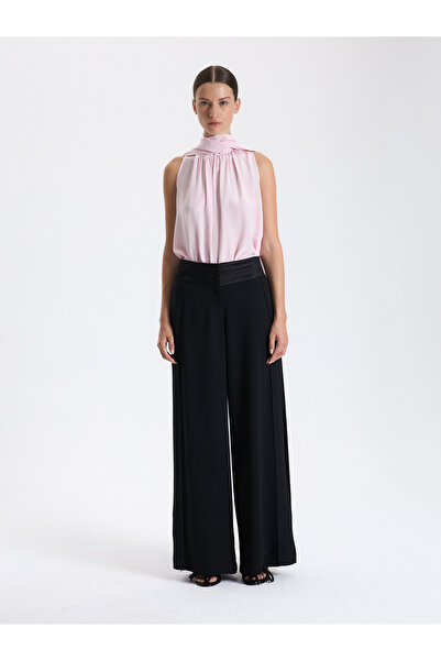 BAQA Siyah Saten Detaylı Palazzo Pantolon
