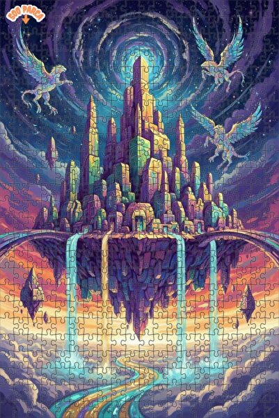 Teona Ahşap لغز خشبي على شكل دولفين مجنحين في السماء بمظهر الألوان المائية 50...