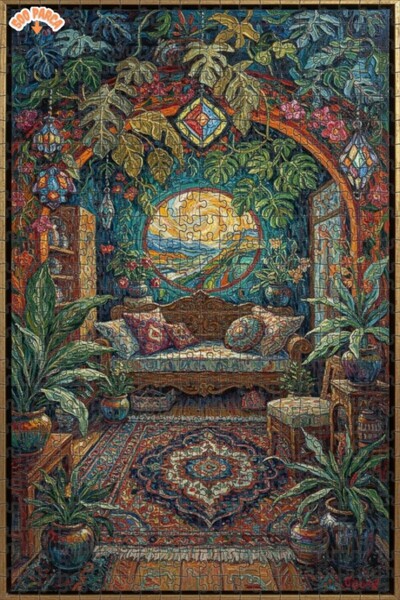 Teona Ahşap Magical Garden Room Oil Painting Look Double-Decker Framed Wooden...