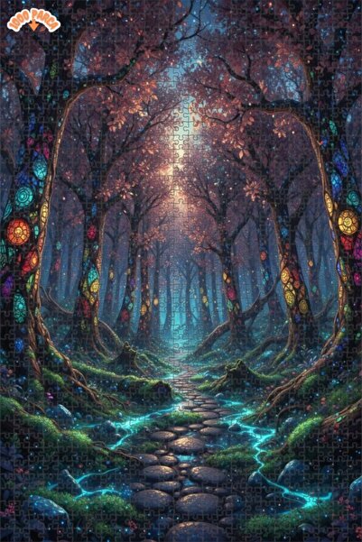 Teona Ahşap لغز خشبي مؤطر بطبقتين بتصميم فني يشبه لوحة زيتية لطريق الغابة الس...