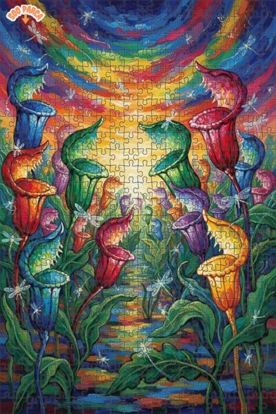 Teona Ahşap Colorful Wildlife after Dark Oil Painting Double-Deck Framed Wood...