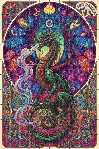 Teona Ahşap لغز خشبي بتصميم الرقص السماوي للتنين مع مظهر الزجاج الملون 100 قط...