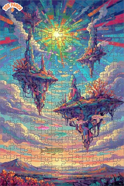 Teona Ahşap Fantastic Underwater City Oil Painting Look Double-Decker Framed ...