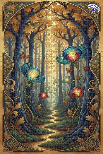 Teona Ahşap لغز خشبي مؤطر بطبقتين، بتصميم فني يشبه لوحة زيتية لبوابة الغابة ا...