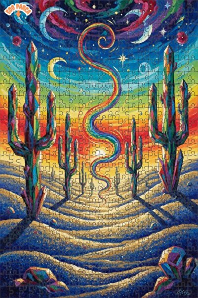 Teona Ahşap لوحة زيتية لرحلة الكاكتوس الكريستالية السماوية في الصحراء، لوحة خ...